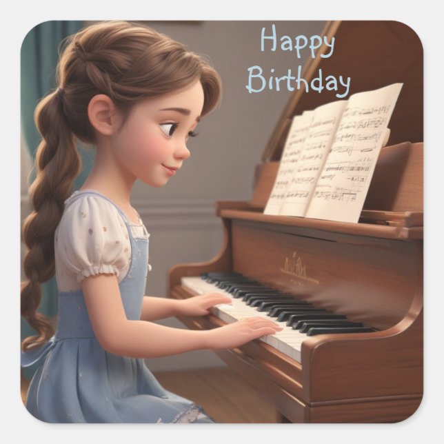 Pegatina Cuadrada Lección de piano (Anverso)