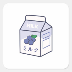 Pegatina Cuadrada Leche de vaca Kawaii Blueberry japonés