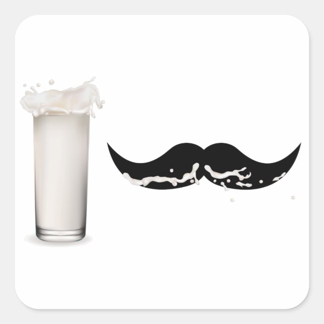 Pegatina Cuadrada Leche Mustache (Anverso)