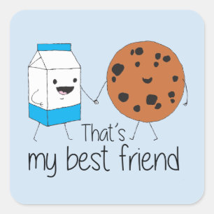 Pegatina Cuadrada Leche y galletas Mejor amigos BFF Amistad Arte
