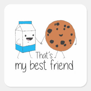 Pegatina Cuadrada Leche y galletas Mejor amigos BFF Amistad Arte