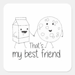 Pegatina Cuadrada Leche y galletas Mejor amigos BFF Amistad Arte