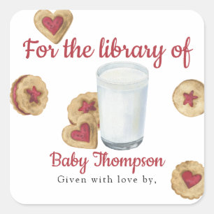 Pegatina Cuadrada Leche y Galletas Para la biblioteca de