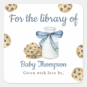 Pegatina Cuadrada Leche y galletas para la biblioteca de