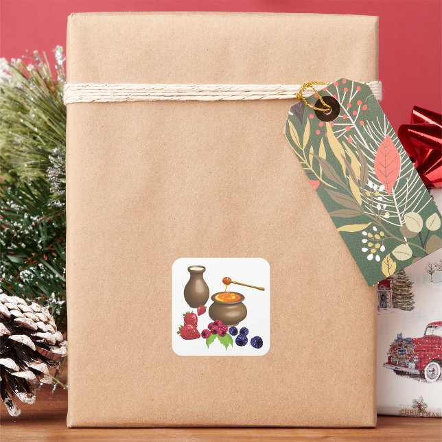 Pegatina Cuadrada Leche y miel con comida rústica Berries (Subido por el creador)