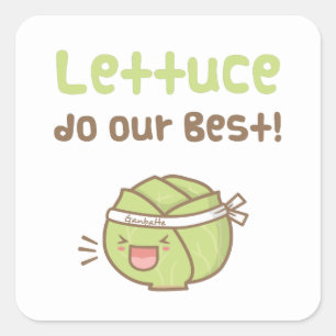 Pegatina Cuadrada Lechuga linda Kawaii Haz nuestro mejor humor de ch