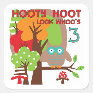 Pegatina Cuadrada Lechuza 3 camisetas de cumpleaños y regalos