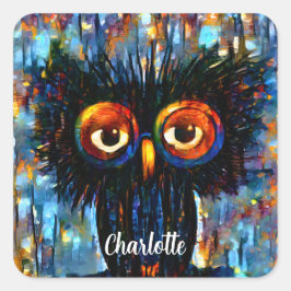 Pegatina Cuadrada Lechuza brillante y sabia