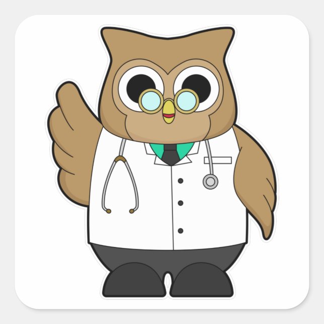 Pegatina Cuadrada Lechuza como Médica con Stetoscope (Anverso)