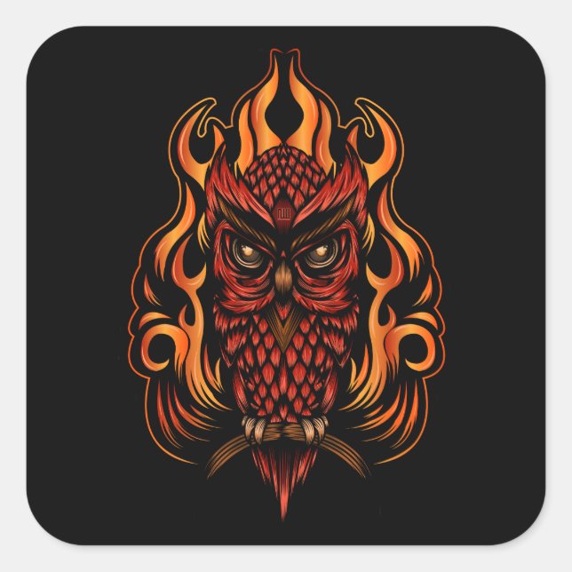 Pegatina Cuadrada Lechuza de Fuego (Anverso)
