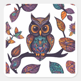 Pegatina Cuadrada Lechuza de Halloween Alebrije y se va