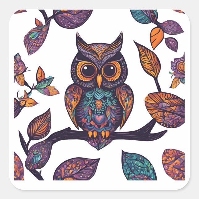 Pegatina Cuadrada Lechuza de Halloween Alebrije y se va (Anverso)
