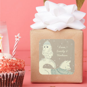 Pegatina Cuadrada Lechuza Fox Gorras de punto y sudaderas estrellas