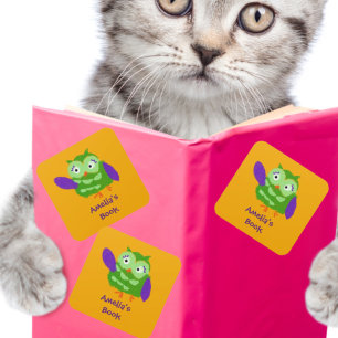 Pegatina Cuadrada Lechuza personalizada Este libro pertenece a