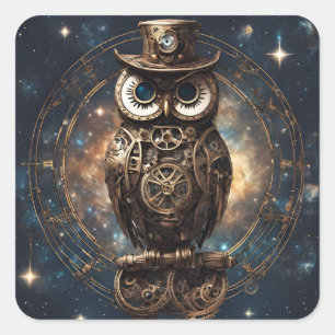 Pegatina Cuadrada Lechuza Steampunk
