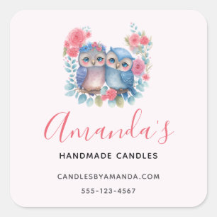 Pegatina Cuadrada Lechuzas enamoradas sentadas en una sucursal del á