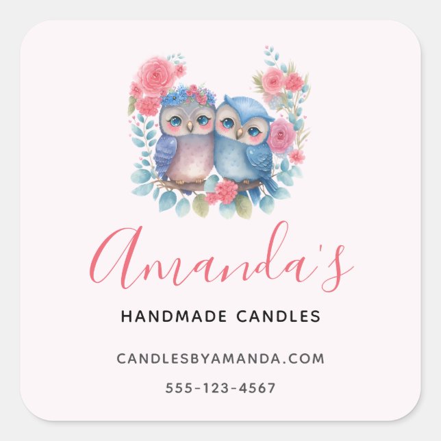 Pegatina Cuadrada Lechuzas enamoradas sentadas en una sucursal del á (Anverso)