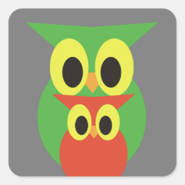 Pegatina Cuadrada Lechuzas verdes y rojas