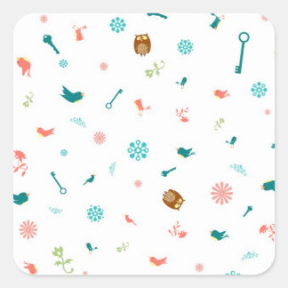 Pegatina Cuadrada Lechuzas y Aves