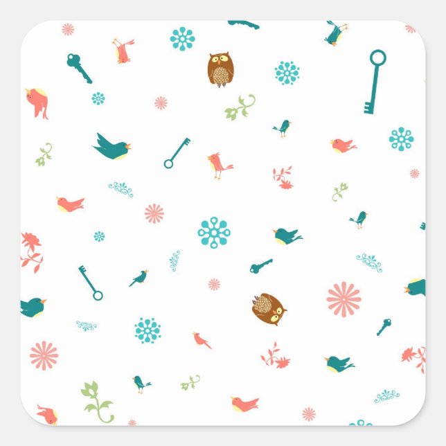 Pegatina Cuadrada Lechuzas y Aves (Anverso)