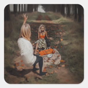 Pegatina Cuadrada Lector psiquico medio Witchy oscuro oculto arte de