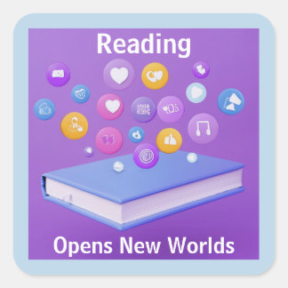 Pegatina Cuadrada LECTURA Abre Nuevos Mundos Libro