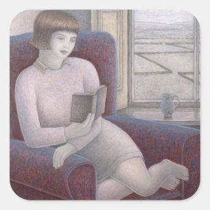 Pegatina Cuadrada Lectura chica en sillón 2009