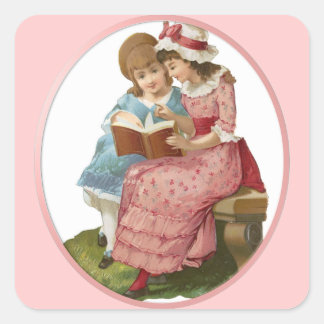 Pegatina Cuadrada Lectura de chicas