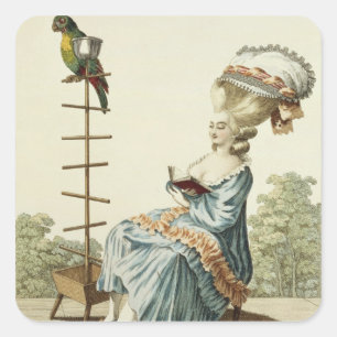 Pegatina Cuadrada Lectura de la mujer joven en un vestido del día