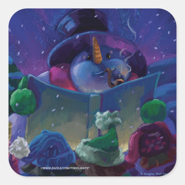 Pegatina Cuadrada Lectura en invierno (Anverso)