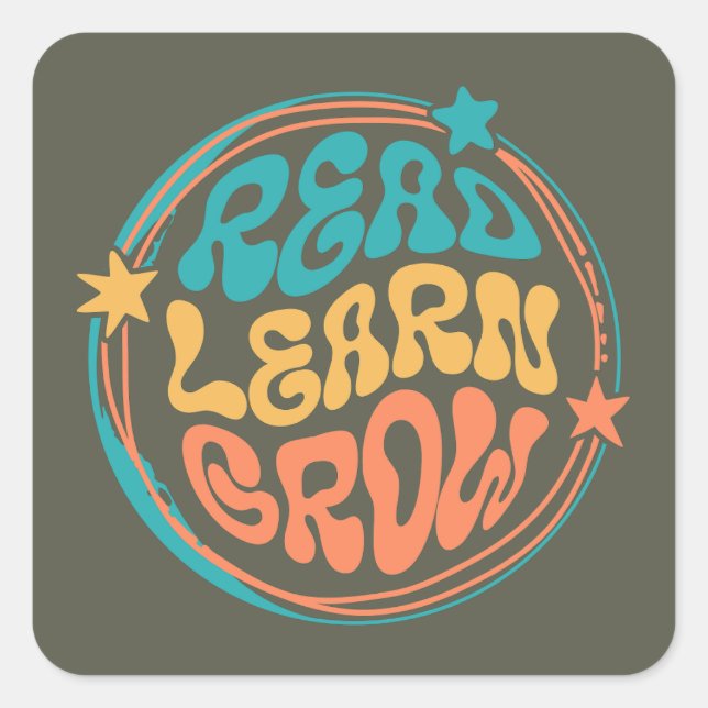 Pegatina Cuadrada Leer Aprender a crecer (Anverso)