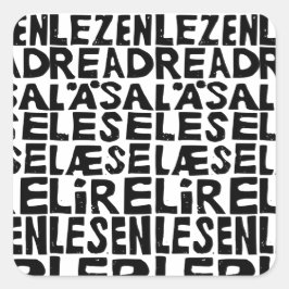 Pegatina Cuadrada "Leer" en blanco y negro en 8 idiomas corte de lin