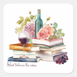 Pegatina Cuadrada Leer entre los vinos