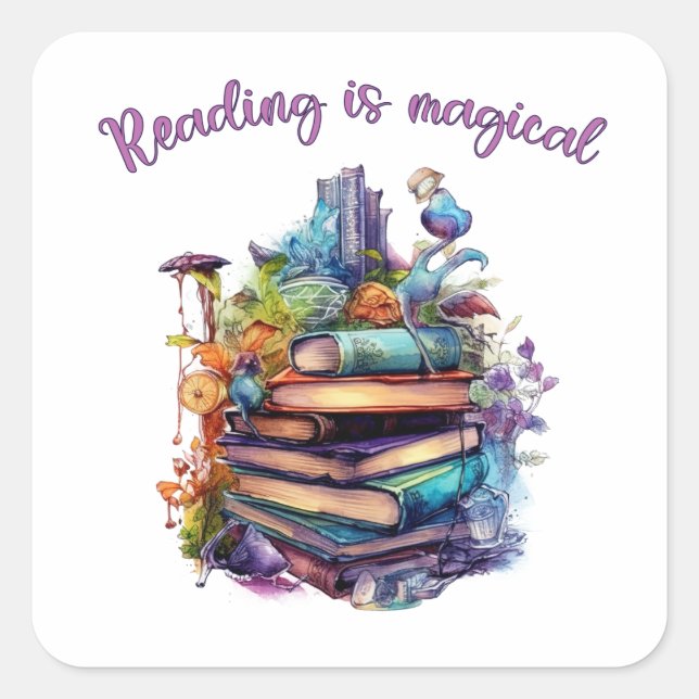 Pegatina Cuadrada Leer es Mágico (Anverso)