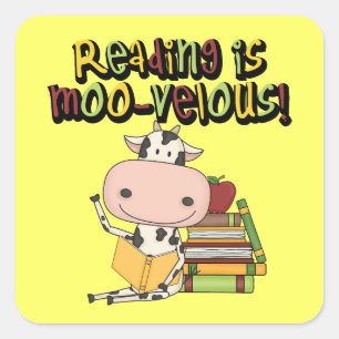 Pegatina Cuadrada Leer es Moo-velous