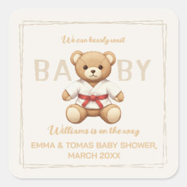 Pegatina Cuadrada Legendary Red Belt Judo Bear – Baby Shower