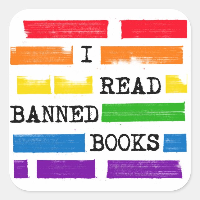 Pegatina Cuadrada Leí Libros Prohibidos Arcoiris Redactado (Anverso)