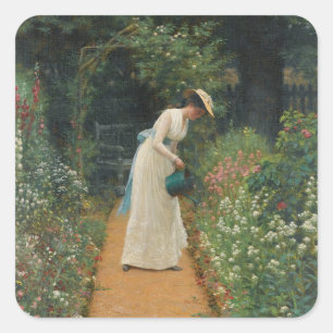 Pegatina Cuadrada Leighton del jardín de mi dama
