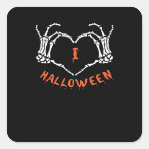 Pegatina Cuadrada Lema Halloween. Gesto Cardíaco Hecho De Skeleton