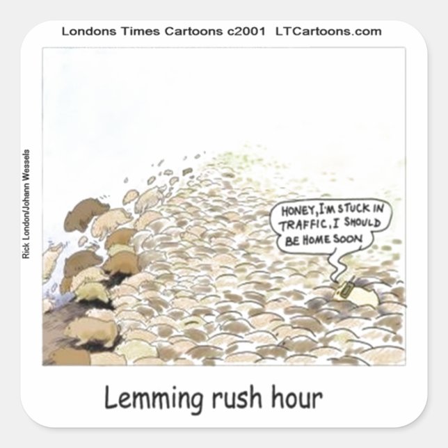 Pegatina Cuadrada Lemmings Rush Hour Funny (Anverso)