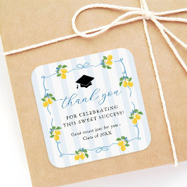 Pegatina Cuadrada Lemon Azul Cítrico Graduación Agradecimiento