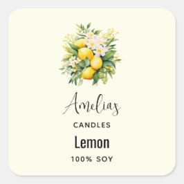Pegatina Cuadrada Lemon Bouquet with White Blossom - Candle Business