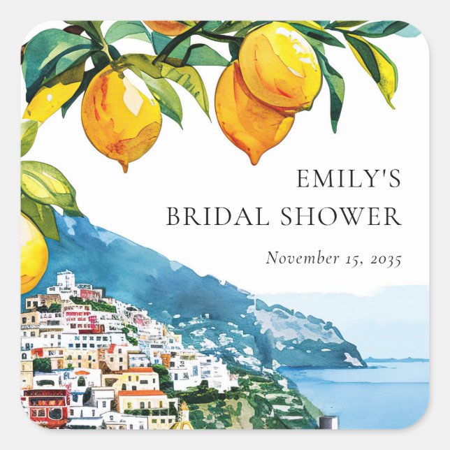 Pegatina Cuadrada Lemon Citrus Amalfi Coast Bridal (Anverso)