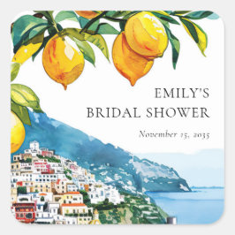 Pegatina Cuadrada Lemon Citrus Amalfi Coast Bridal