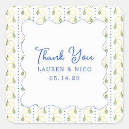 Pegatina Cuadrada Lemon Citrus Blue & Yellow Boda Gracias