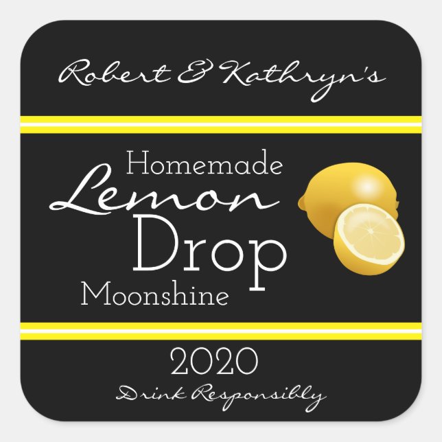 Pegatina Cuadrada Lemon Drop Moonshine casero personalizado (Anverso)
