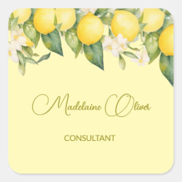 Pegatina Cuadrada Lemon Floral Citrus Moderno Yellow Business