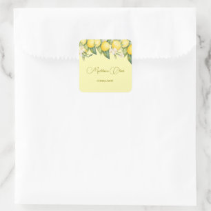 Pegatina Cuadrada Lemon Floral Citrus Moderno Yellow Business