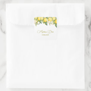 Pegatina Cuadrada Lemon Floral Citrus Negocio personal moderno