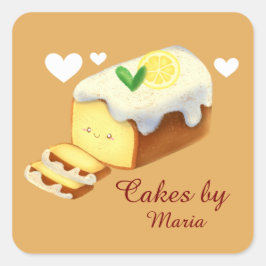 Pegatina Cuadrada Lemon Loaf Cake Bread With Icing